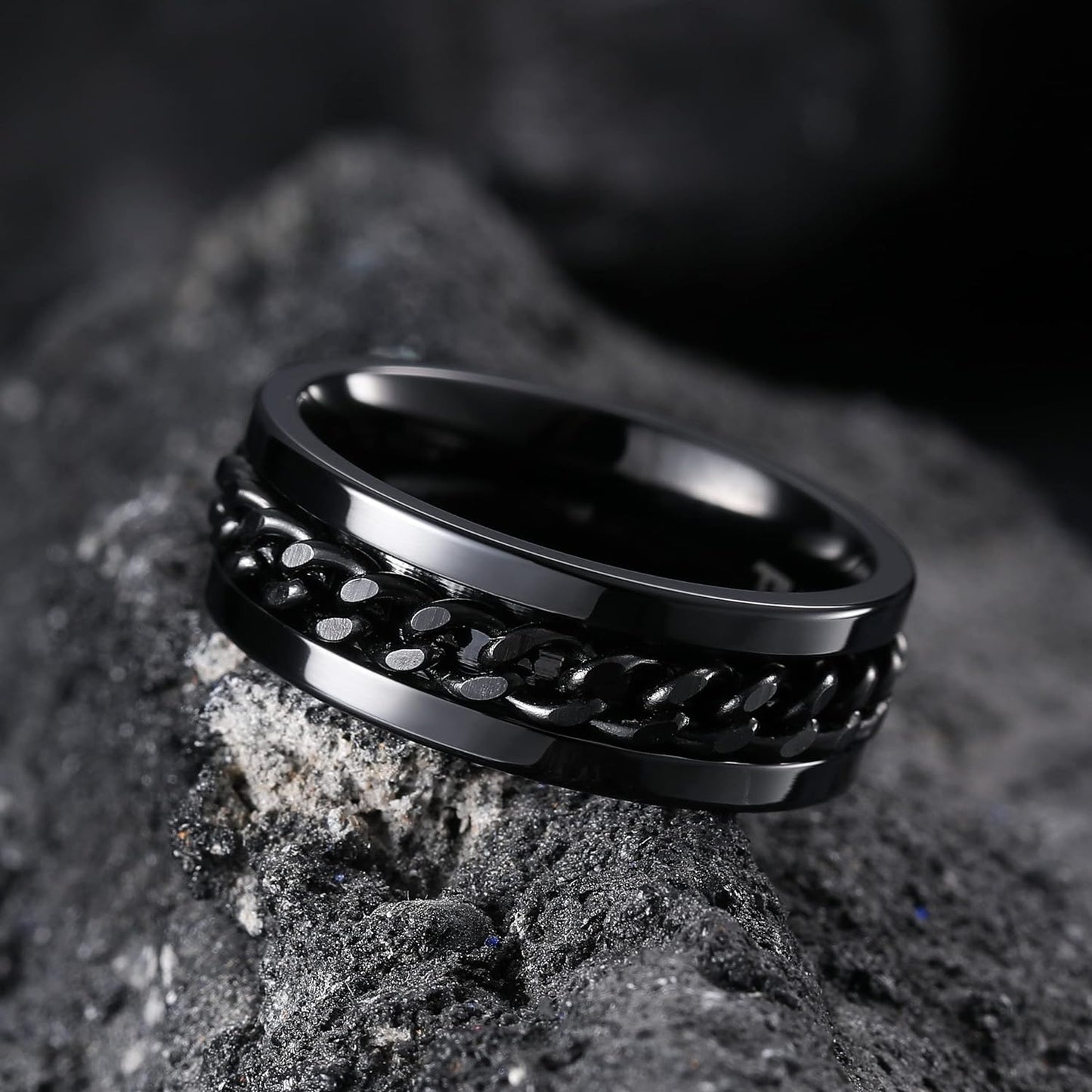 King Will Intertwine 8mm Spinner Ring Stainless Steel Fidget Ring Anxiety Ring for Men Black/Blue/Silver/Gold Fidget Anxiety Ring