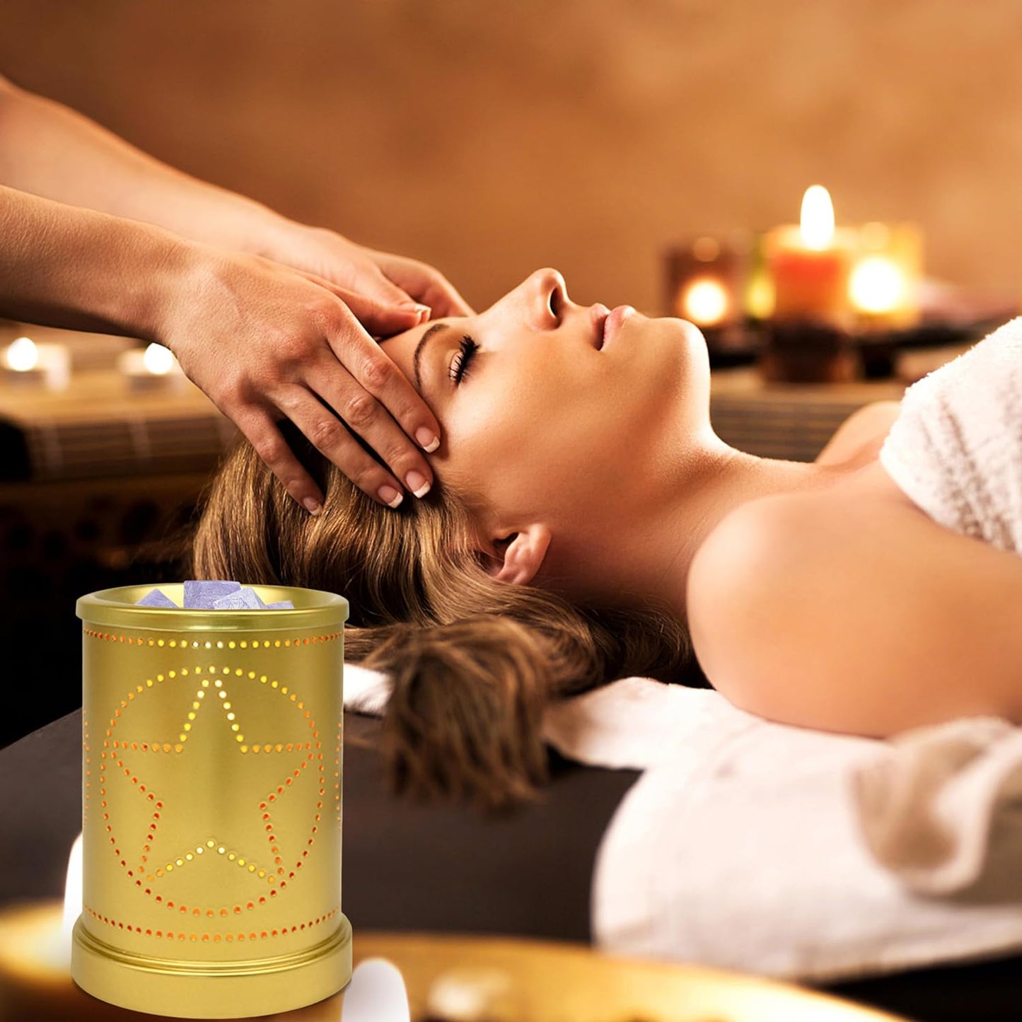 CVHOMEDECO. Electric Wax Melt Warmer Punched Stars Metal Tart Warmer Decorative Candle Warmer Burner for Scented Candles, Wax Melts and Tarts to Freshen Room, Idea for Home/Office Decor., Black