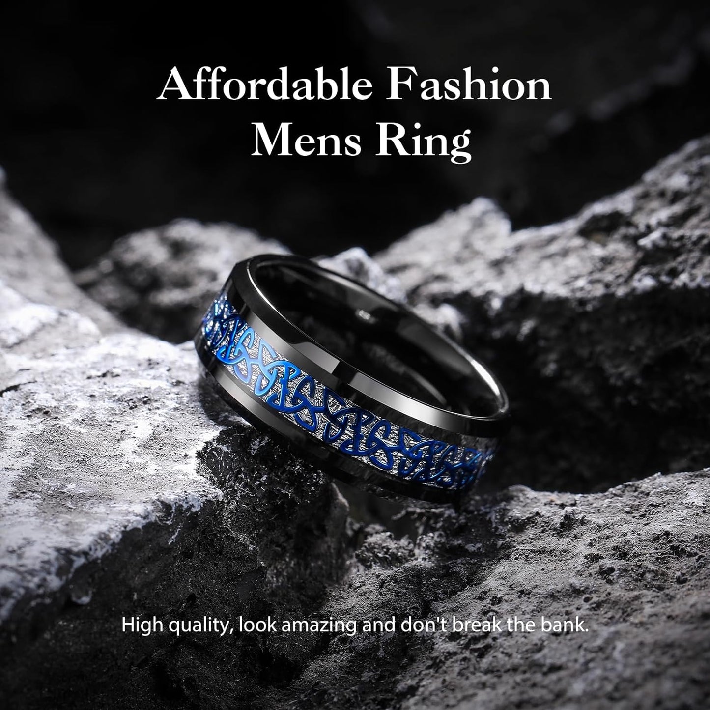 King Will Classic Tungsten Carbide Ring Silver/Black/Red/Green Inlay Celtic Knot 6mm/8mm Wedding Band for Men Engagement Ring Comfort Fit