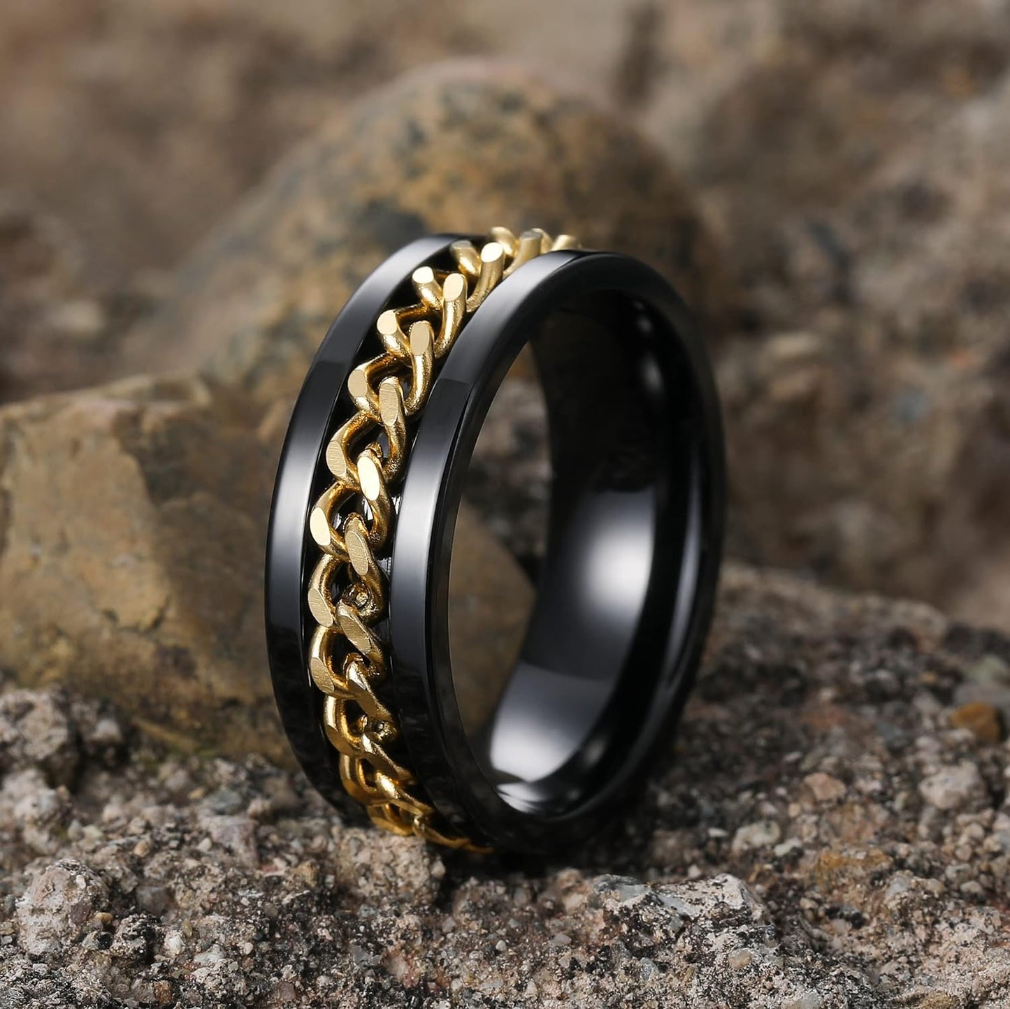 King Will Intertwine 8mm Spinner Ring Stainless Steel Fidget Ring Anxiety Ring for Men Black/Blue/Silver/Gold Fidget Anxiety Ring