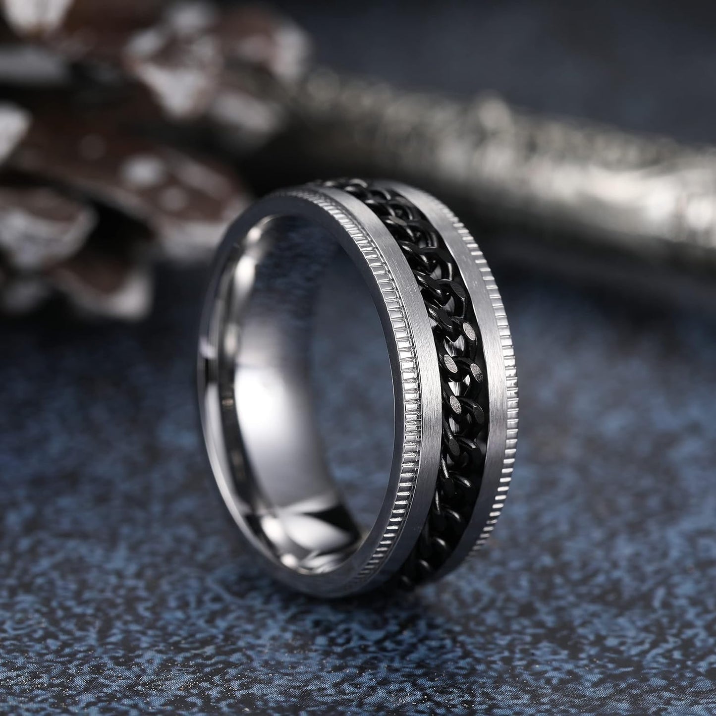 King Will Intertwine 8mm Spinner Ring Stainless Steel Fidget Ring Anxiety Ring for Men Black/Blue/Silver/Gold Fidget Anxiety Ring