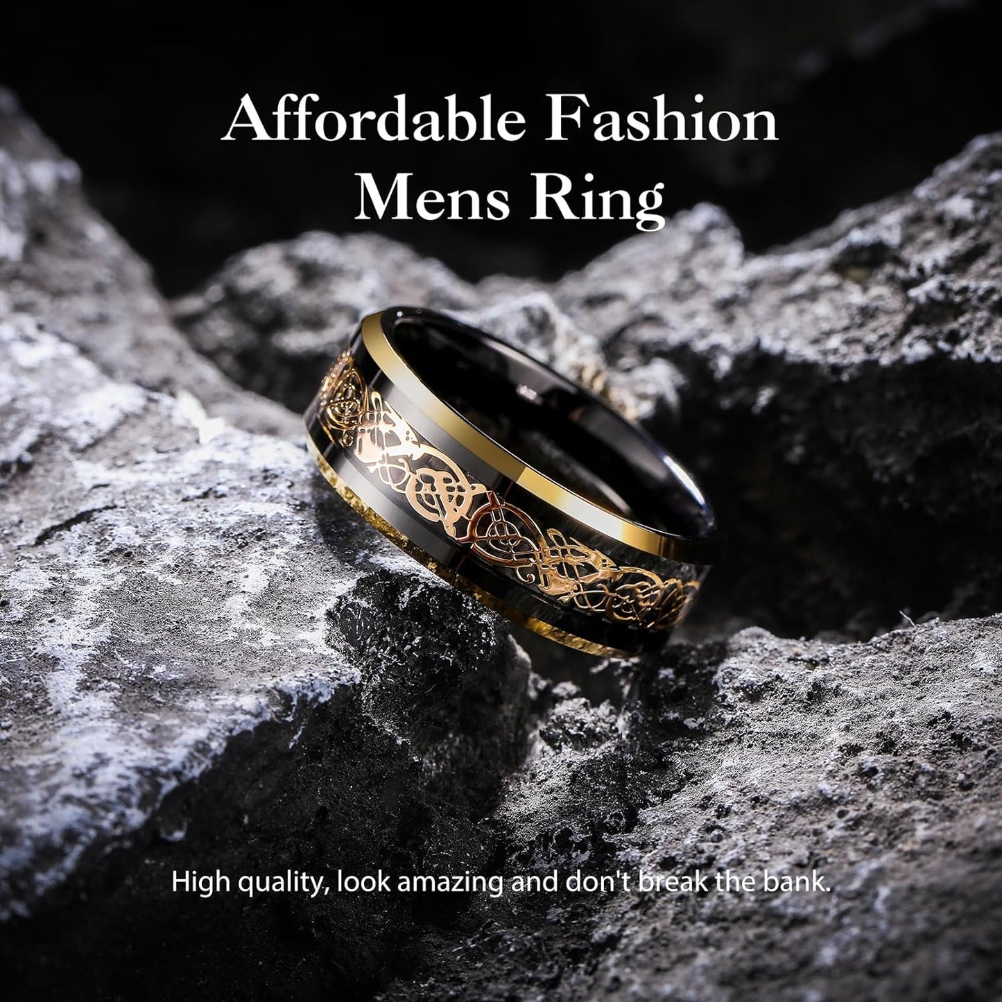 King Will DRAGON Men's 8mm/6mm/5mm Red/Green Carbon Fiber Black Celtic Dragon Tungsten Carbide Ring Comfort Fit Wedding Band