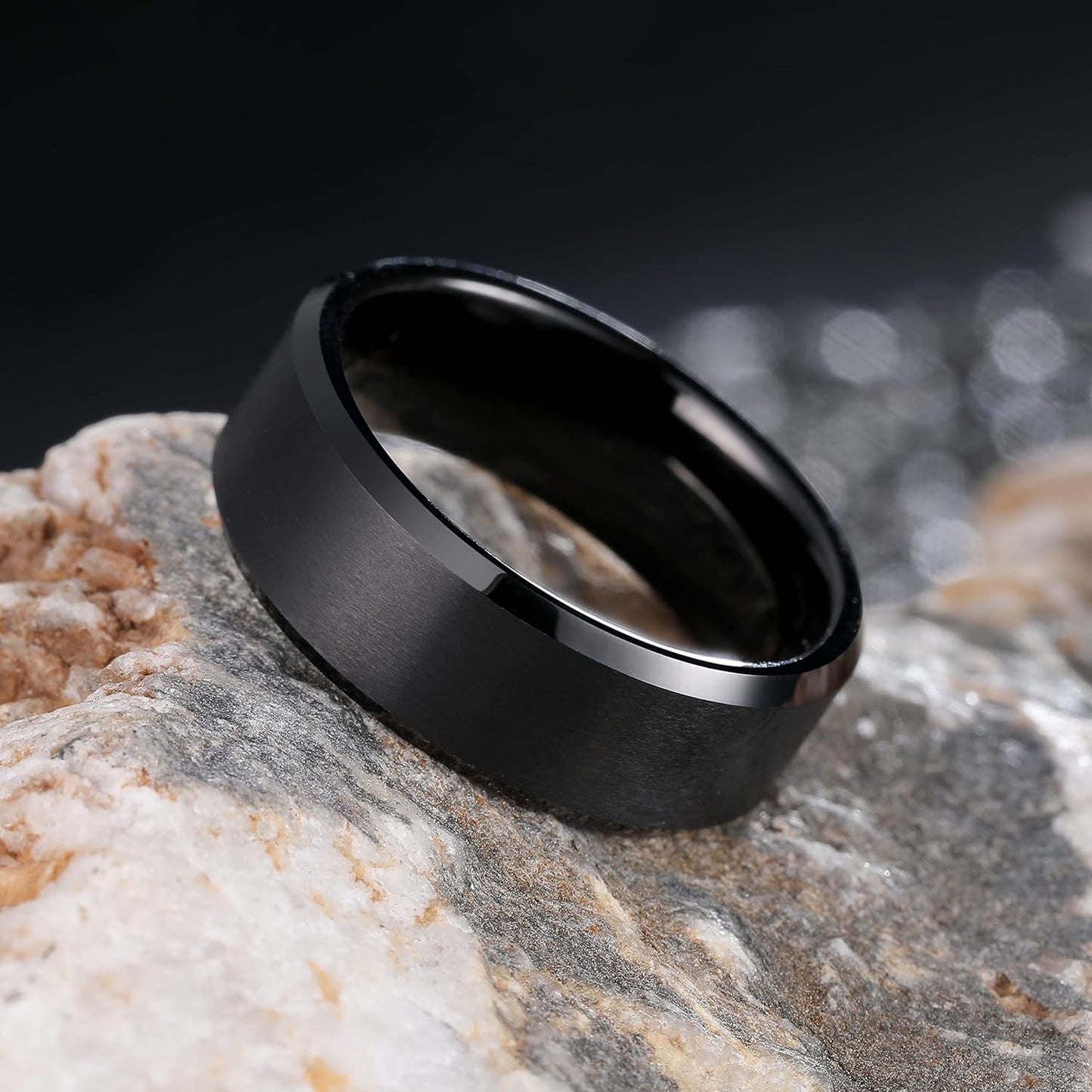 King Will Basic 6mm 7mm 8mm 9mm 10mm Men Wedding Black/Silver Tungsten Ring Matte Finish Beveled Polished Edge Comfort Fit