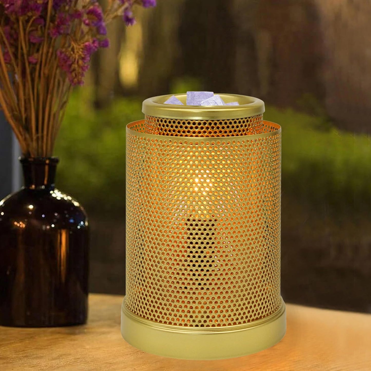 CVHOMEDECO. Electric Wax Melt Warmer Punched Stars Metal Tart Warmer Decorative Candle Warmer Burner for Scented Candles, Wax Melts and Tarts to Freshen Room, Idea for Home/Office Decor., Black