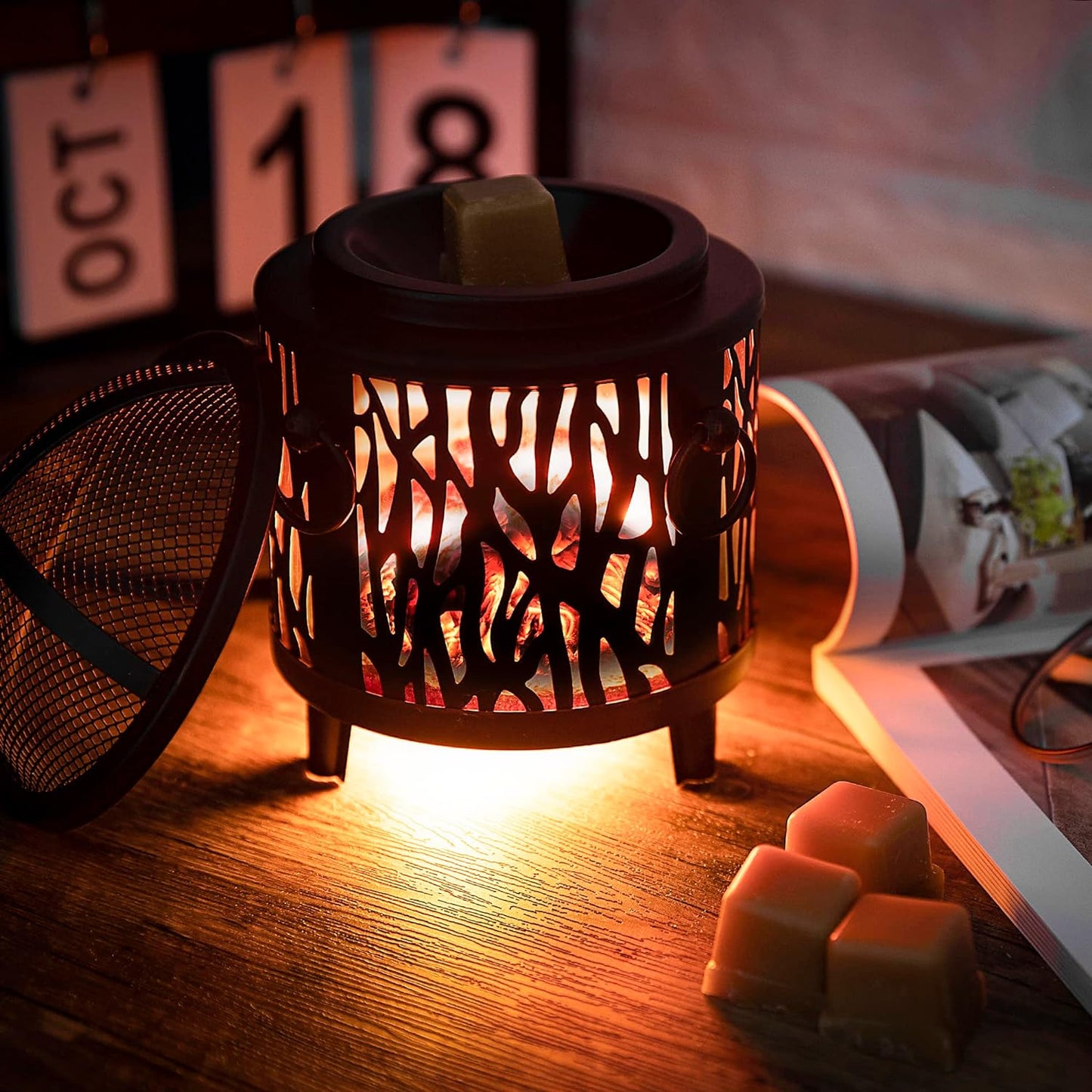 NAFANG Fireplace Wax Warmer,Wax Melt Warmer for Scented Wax Melts and Tarts,Electric Wax Warmer,Candle Wax Burner Fragrance Warmer for Home Decor Spa and Aromatherapy(Dustproof Glass)