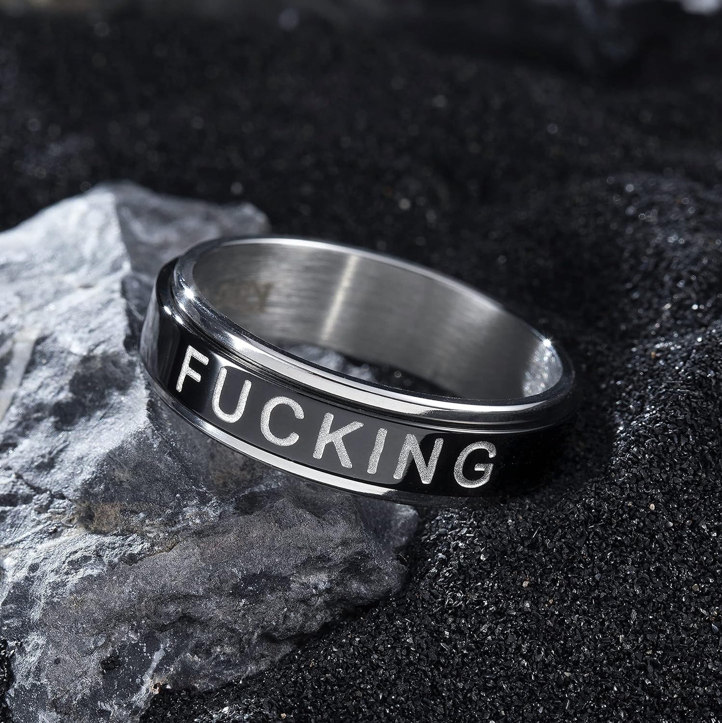 King Will 6mm 7mm 8mm Silver Black Stainless Steel Ring Spinner Ring Anxiety Relief Wedding Ring For Men Women Forest Elk Deer Family/Moon Star/Skull Head/Evil Eye/Poker Pattern