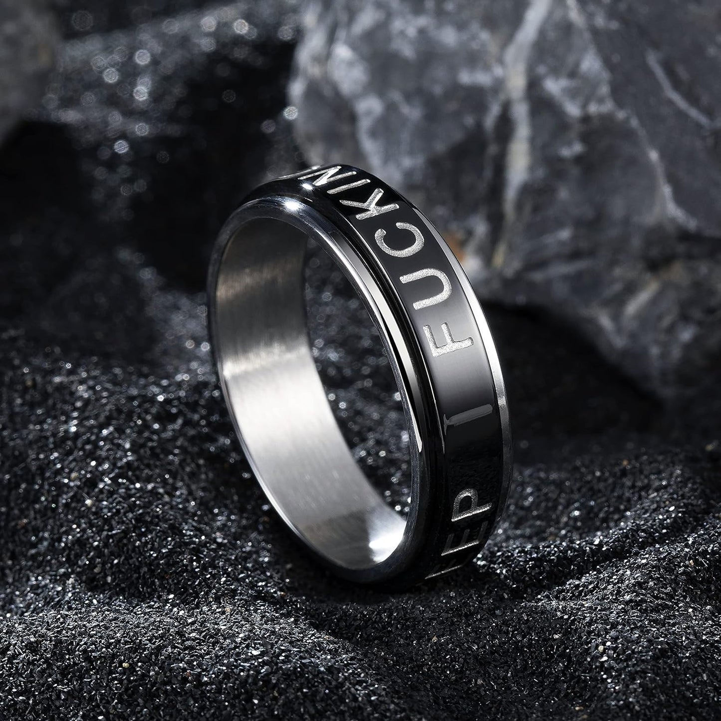 King Will 6mm 7mm 8mm Silver Black Stainless Steel Ring Spinner Ring Anxiety Relief Wedding Ring For Men Women Forest Elk Deer Family/Moon Star/Skull Head/Evil Eye/Poker Pattern