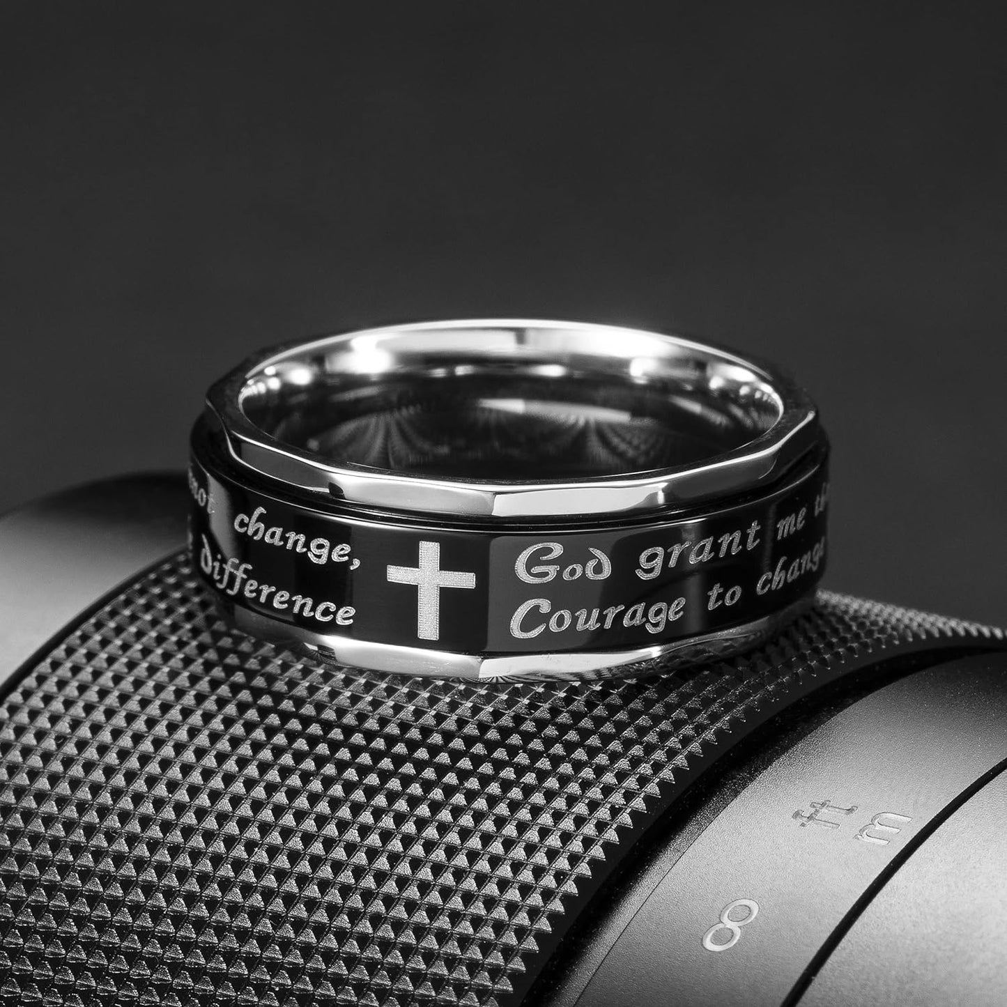 King Will 8mm Black/Gold/Silver Stainless Steel Ring Lord's Prayer Rotatable Ring Men Wedding Band Rings Comfort Fit