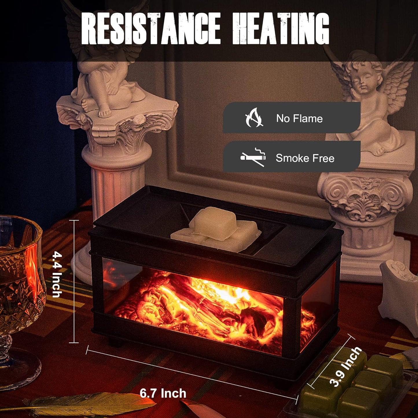 YSong Freestanding Fireplace Wax Warmer,Electric Wax Melt Warmer,Wax Warmer for Scented Wax Melts,Metal Wax Melter,Candle Wax Burner Fragrance Warmer for Home Decor Office,Spa and Aromatherapy