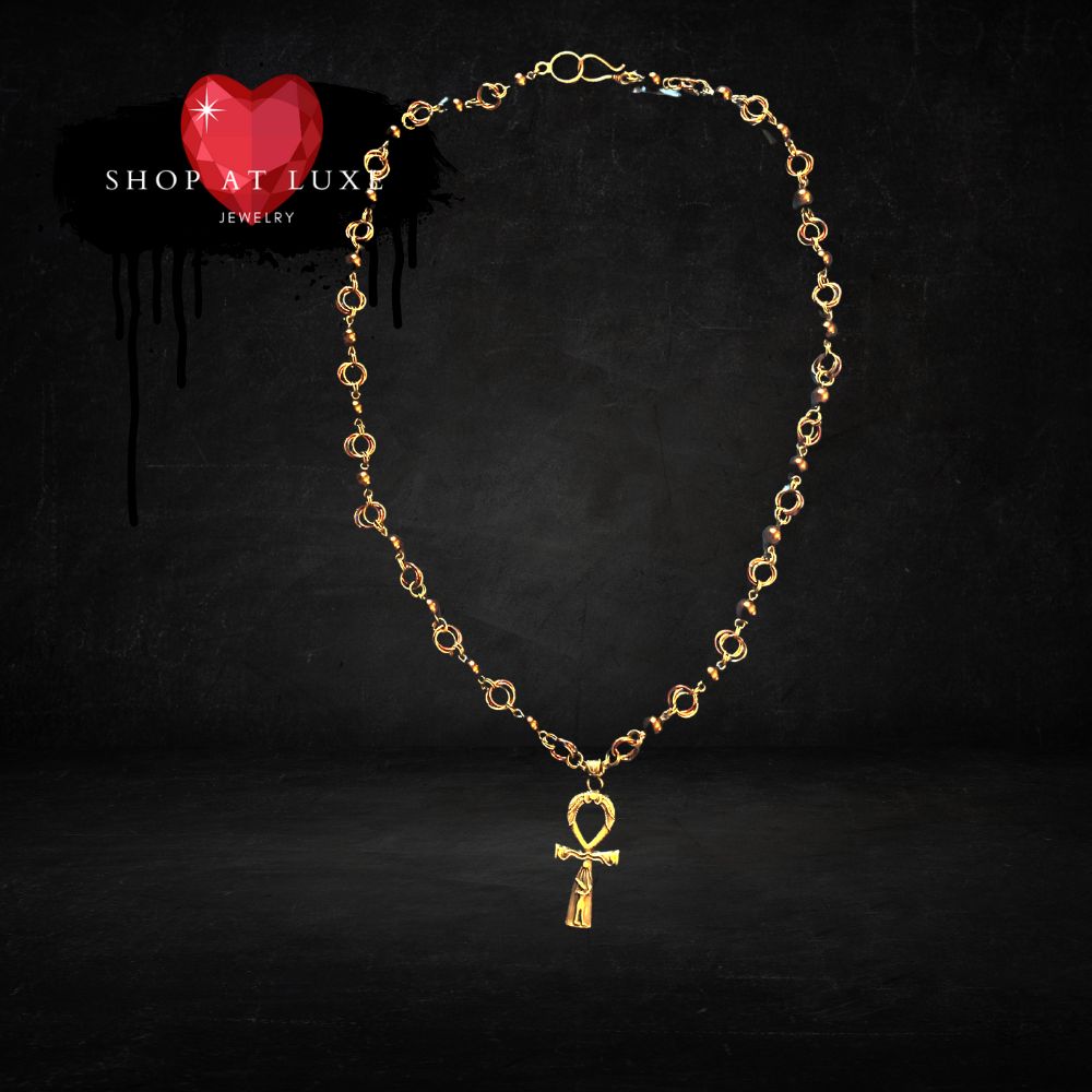 Egyptian Ankh Fertility Beaded Chainmail Necklace
