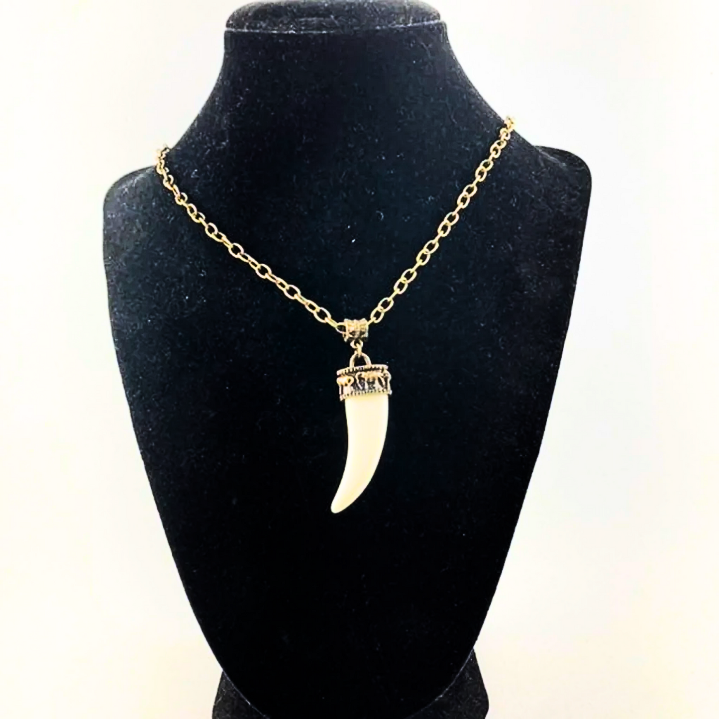 Antique Bronze Enamel Tooth Necklace