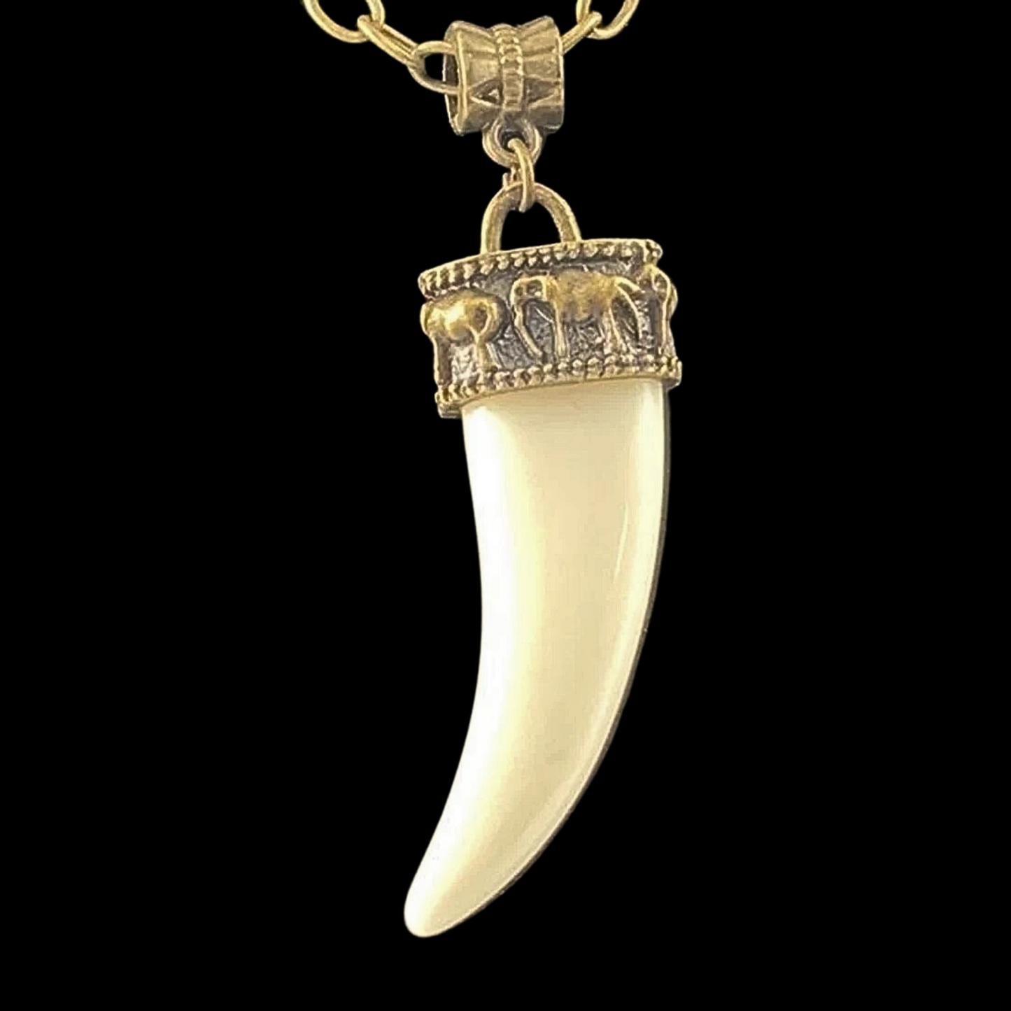 Antique Bronze Enamel Tooth Necklace