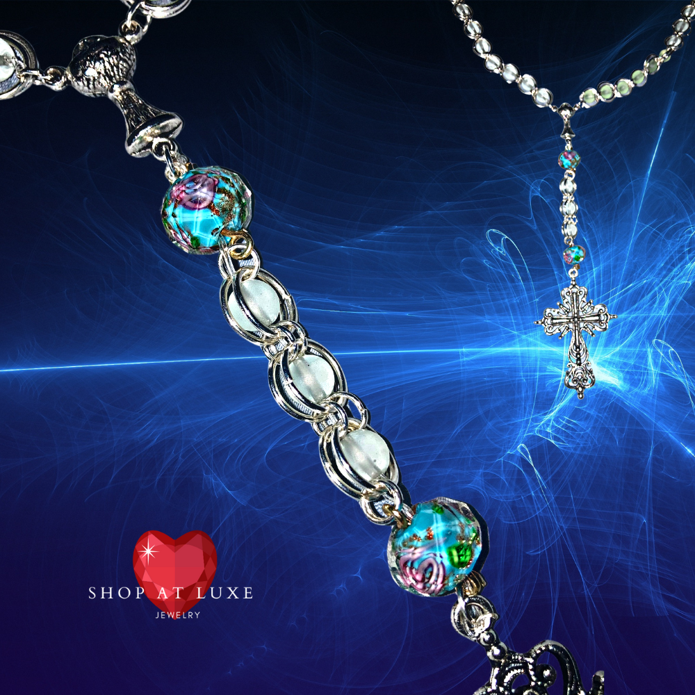 Aqua Beaded Catholic Rosary