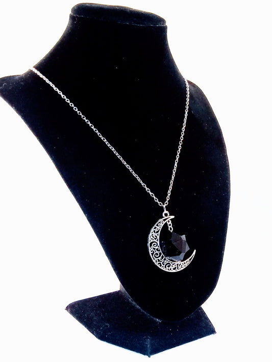 Black Onyx Aura Protector Moon Necklace