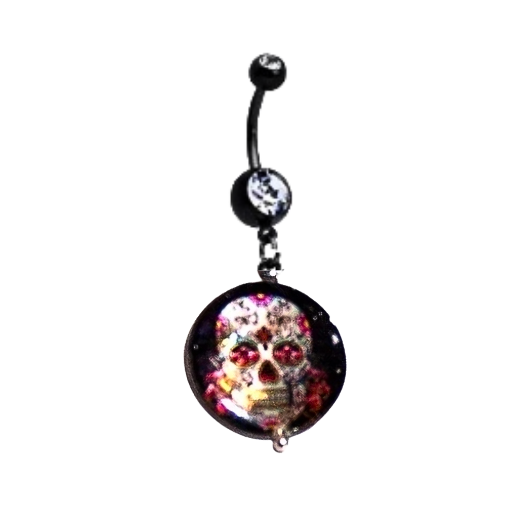 Sugar Skull Disc Charm 14g Steel Belly Ring