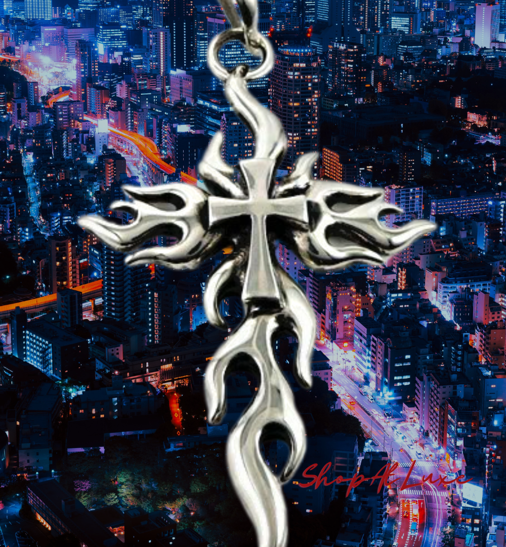 Flaming Cross Steel Necklace