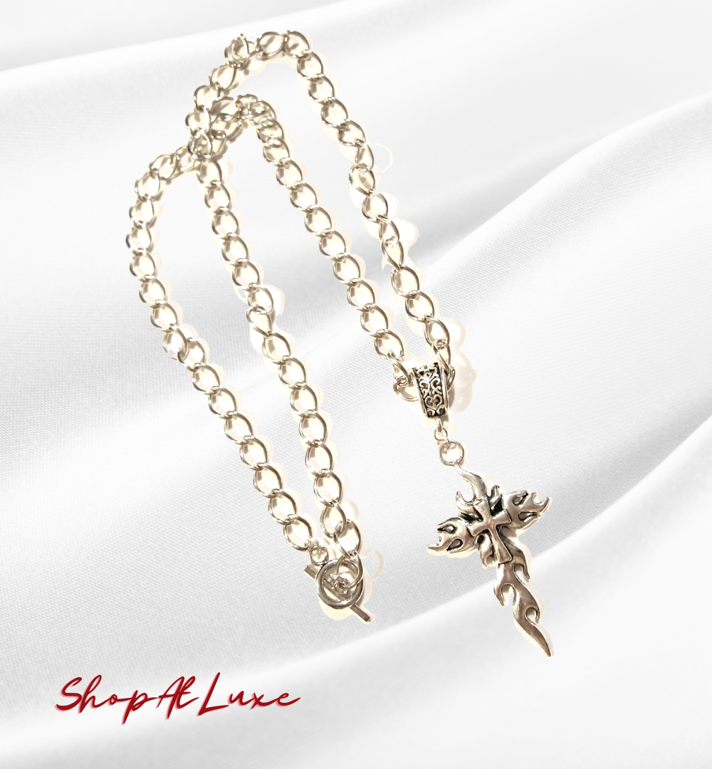 Flaming Cross Steel Necklace