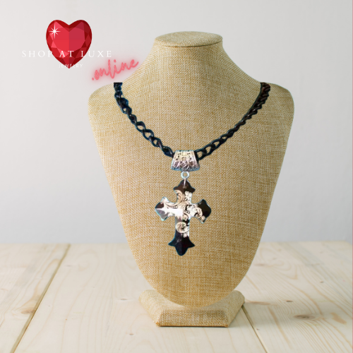 Old English Gothic Glass Cross Necklace