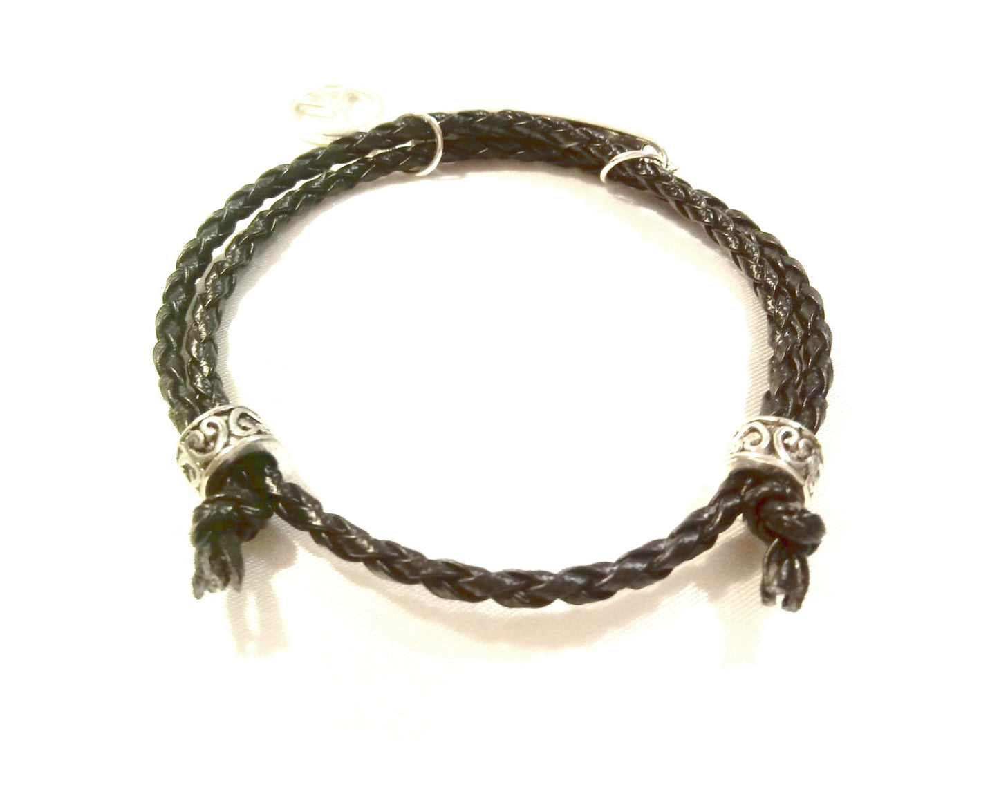 Peace Sign Black Leather Wrap Bracelet