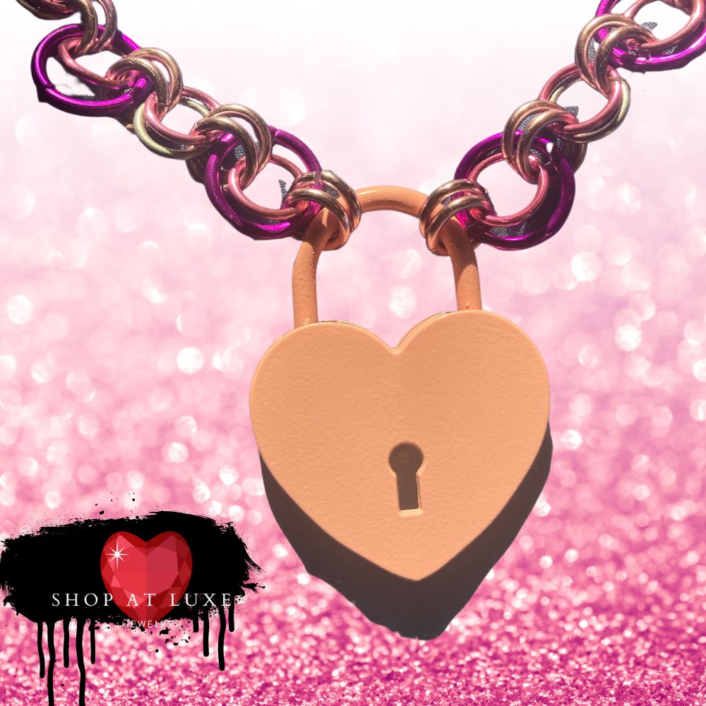 Pink Heart Lock Discreet Choker With Matching Keychain