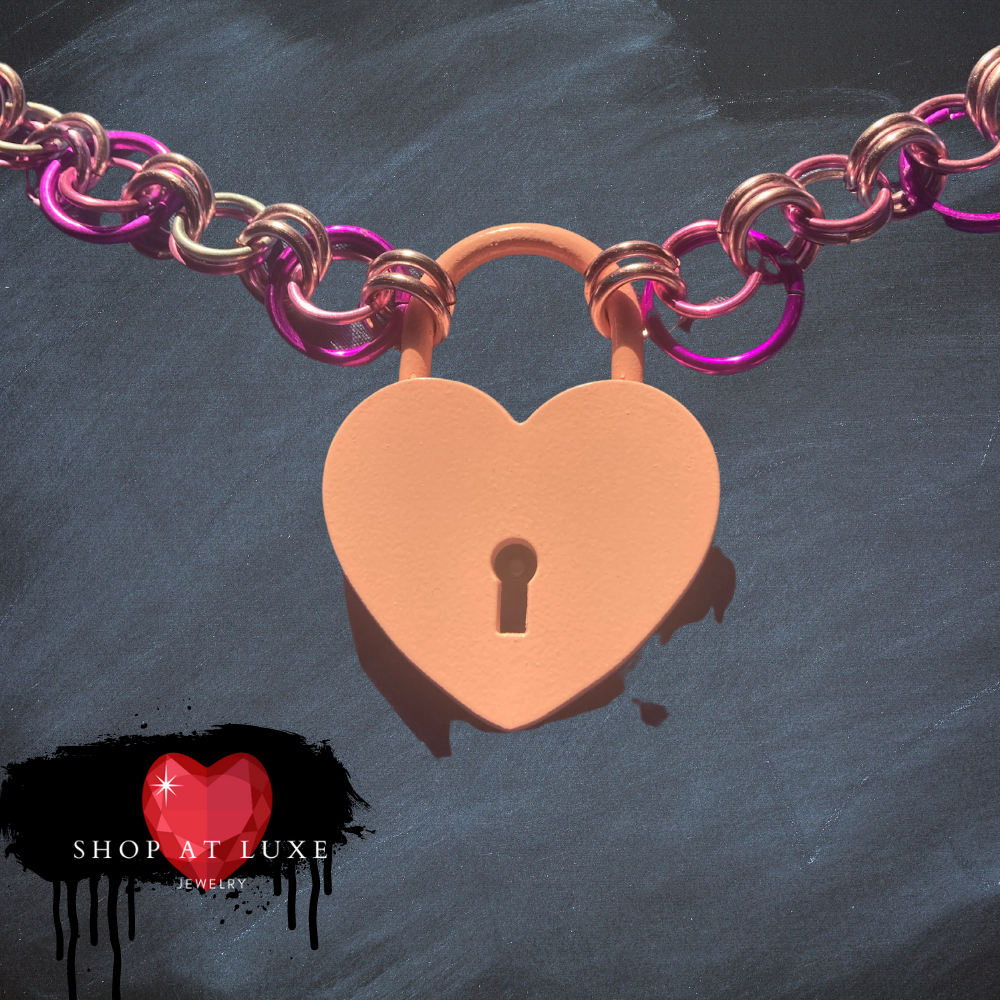 Pink Heart Lock Discreet Choker With Matching Keychain