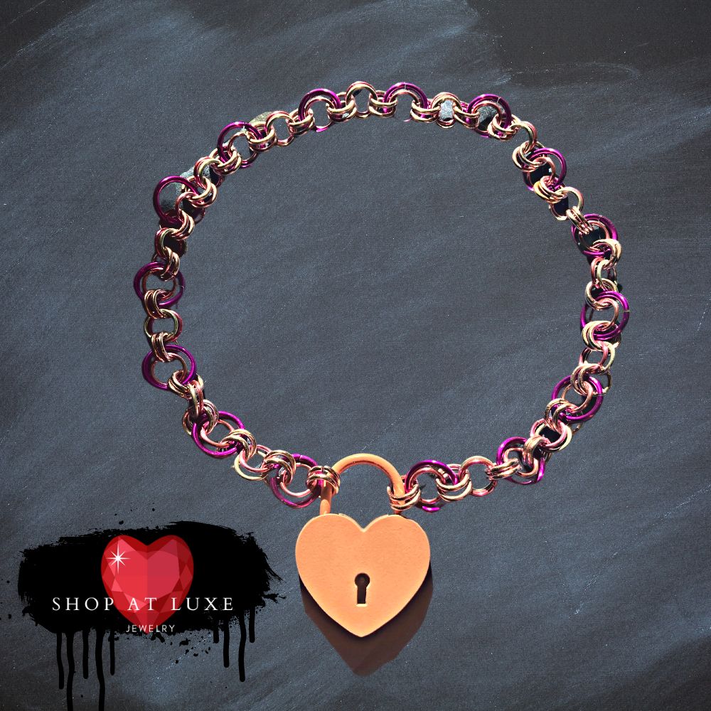 Pink Heart Lock Discreet Choker With Matching Keychain
