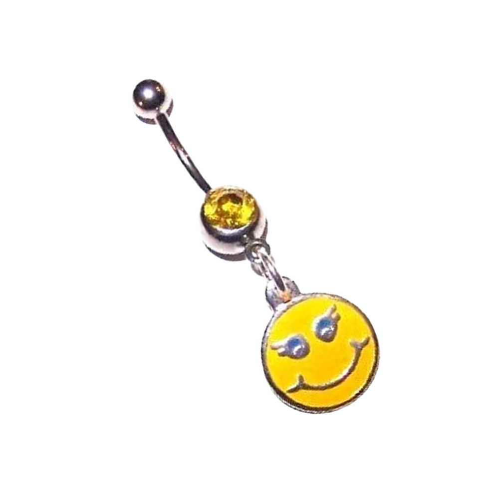 Retro Smiley Face Charm 14g Steel Belly Ring