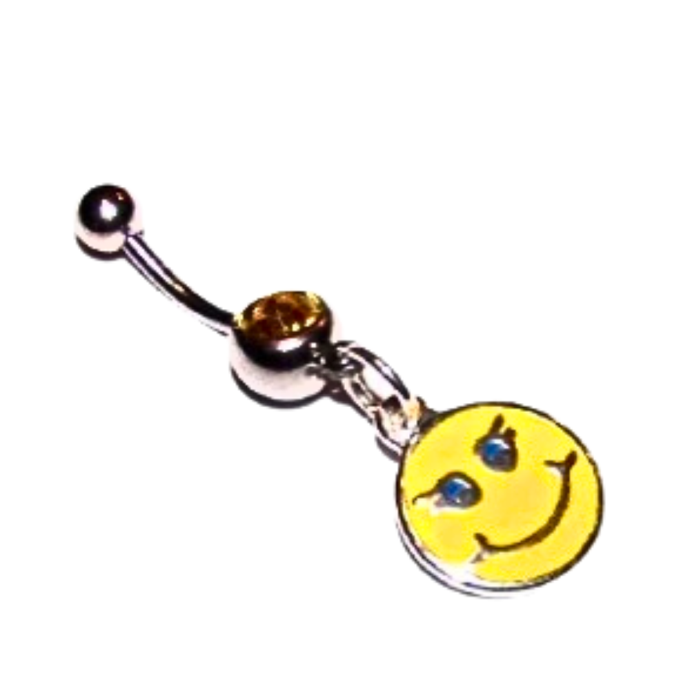 Retro Smiley Face Charm 14g Steel Belly Ring