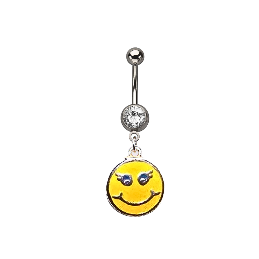 Retro Smiley Face Charm 14g Steel Belly Ring