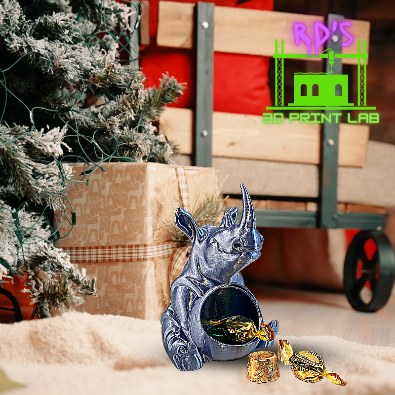 SILVER RHINOSAURUS WITH SECRET COMPARTMENT 3D PRINTED FIGURE (METALLIC)