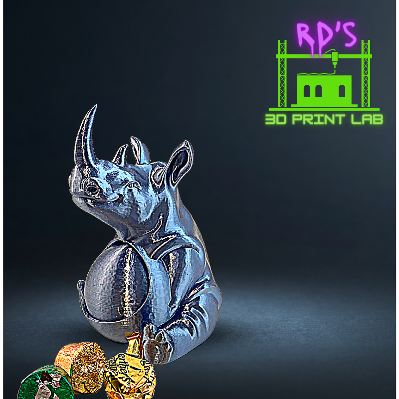 SILVER RHINOSAURUS WITH SECRET COMPARTMENT 3D PRINTED FIGURE (METALLIC)