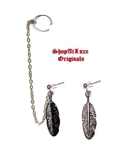 Silver Ear Cuff and Feather Earring Set