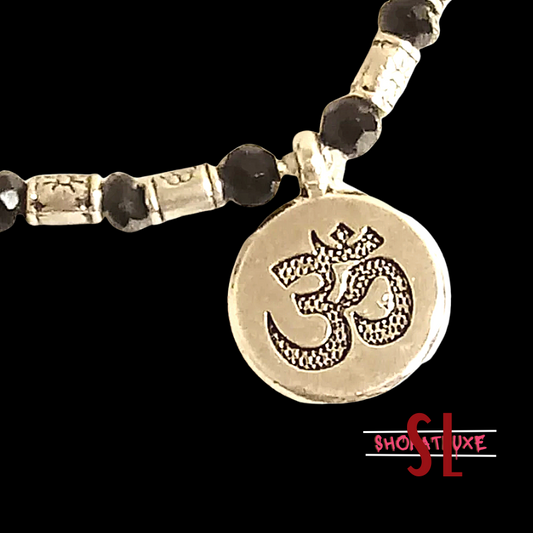 Silver OHM Faceted Crystal Bracelet