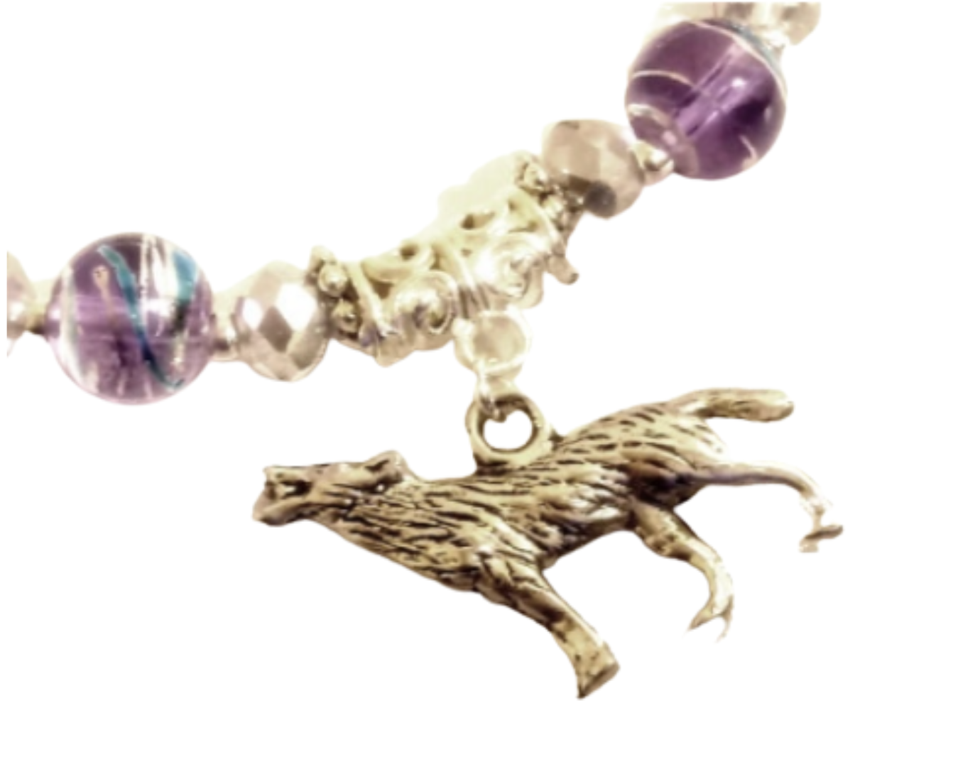 Silver Wolf Crystal And Glass Bracelet