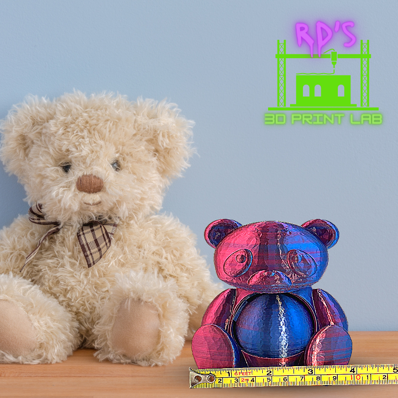 TEDDY BEAR WITH SECRET COMPARTMENT 3D PRINTED FIGURE (Blue-Purple)