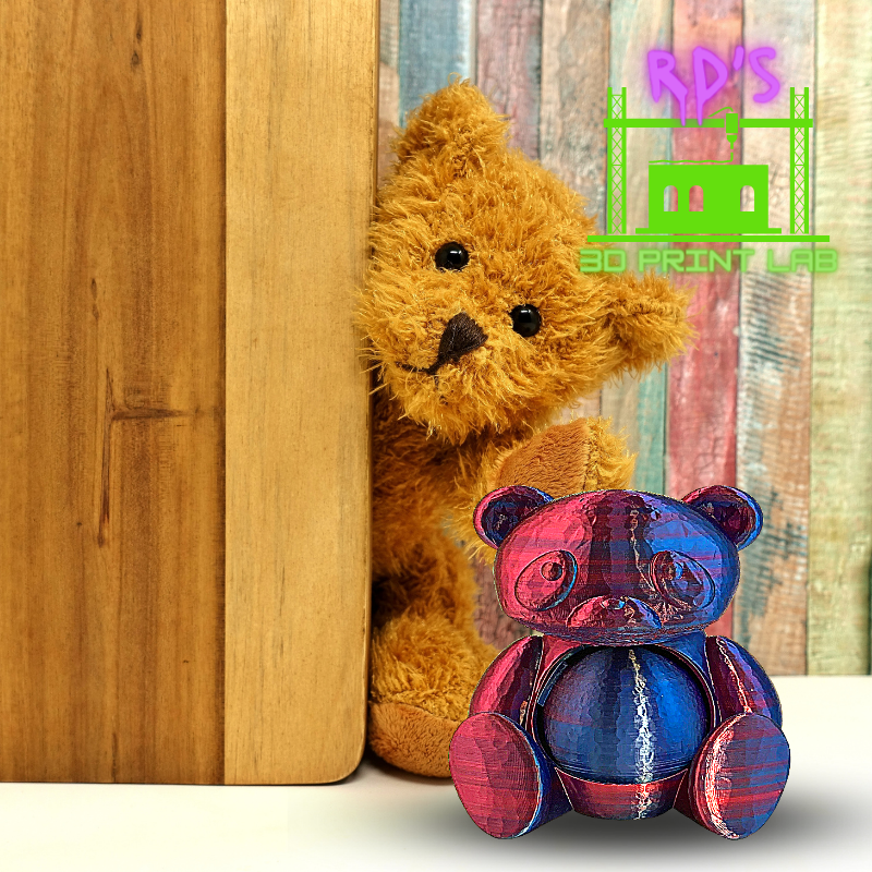 TEDDY BEAR WITH SECRET COMPARTMENT 3D PRINTED FIGURE (Blue-Purple)