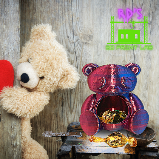 TEDDY BEAR WITH SECRET COMPARTMENT 3D PRINTED FIGURE (Blue-Purple)