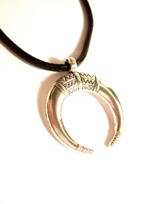 Viking Odin Horn Moon Leather Choker