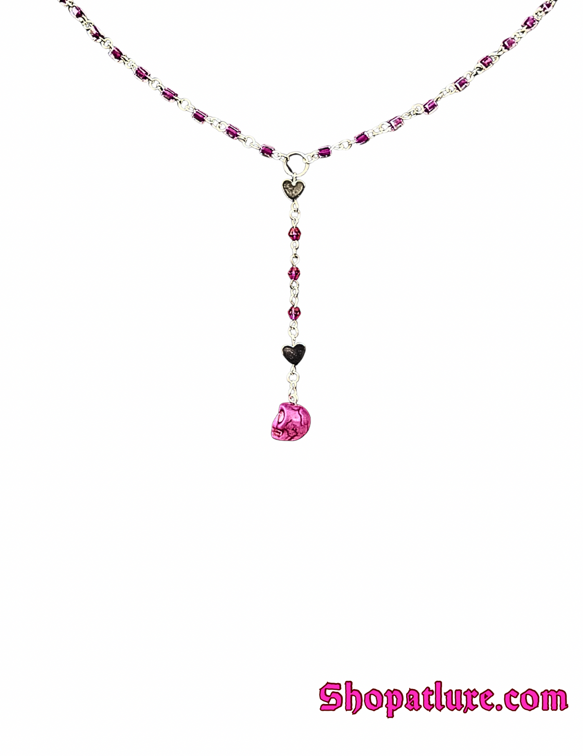 Pink Skull Hand Beaded Lariat Necklace