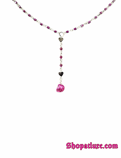 Pink Skull Hand Beaded Lariat Necklace