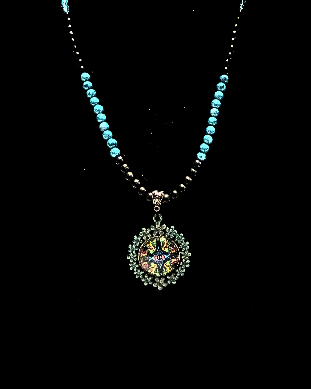 Eye Of Horus Turquoise and Onyx Beaded Choker Necklace
