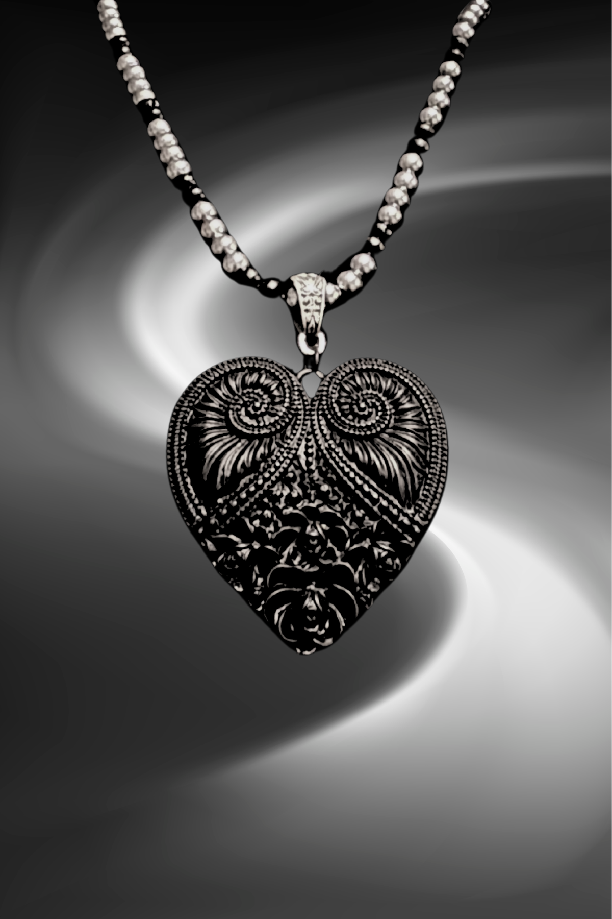 Vintage Inspired Heart Pendant with Beaded  Necklace