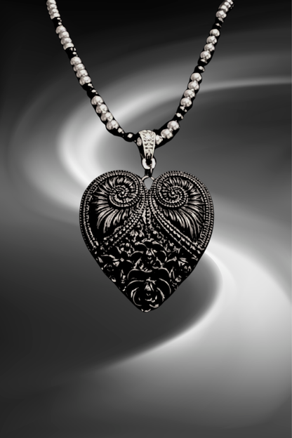 Vintage Inspired Heart Pendant with Beaded  Necklace