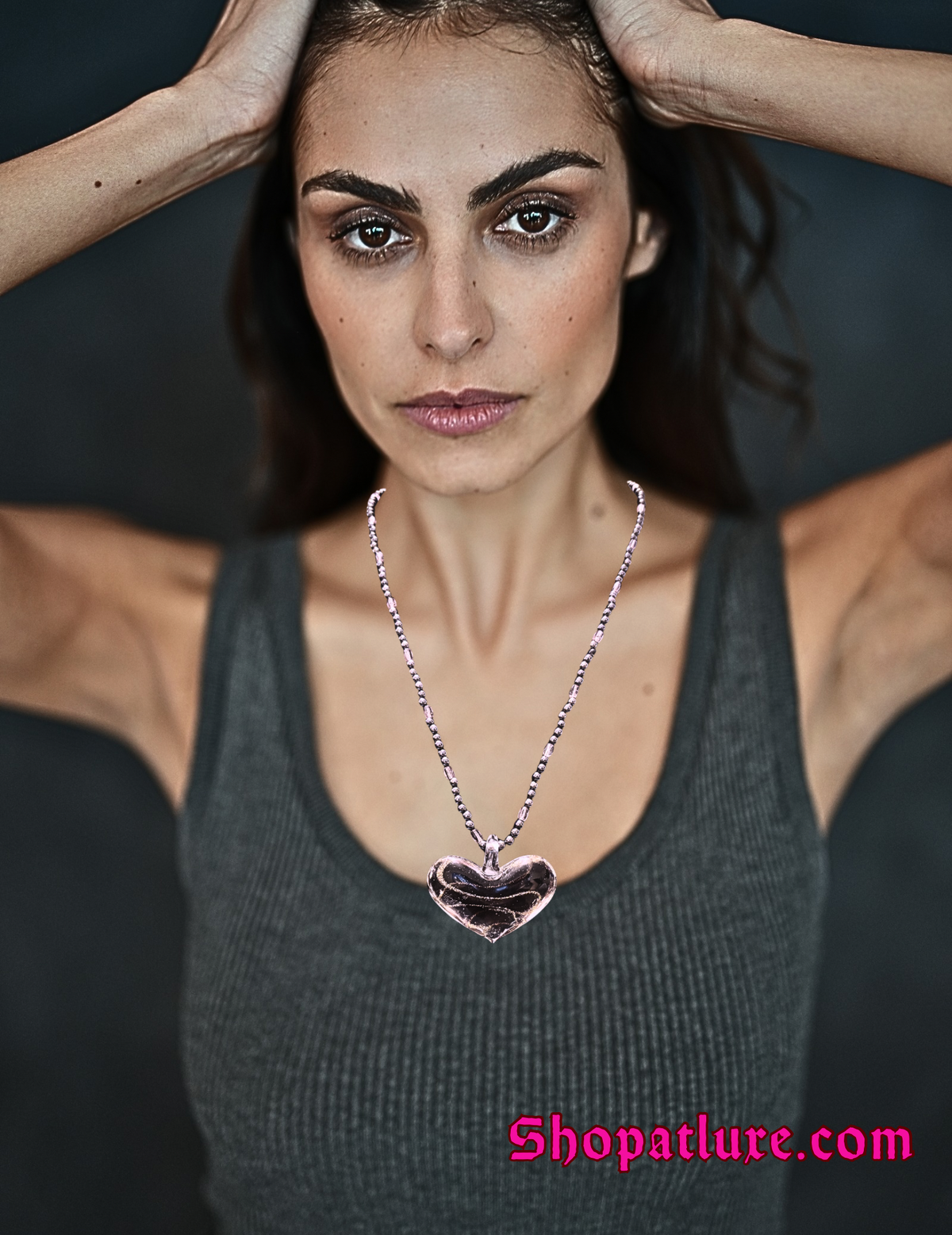 Genuine Hand Blown Glass Heart Necklace | Handmade  Beaded Jewelry with Hematite And Amethyst Accents | Adjustable Fit | Meaningful Gift