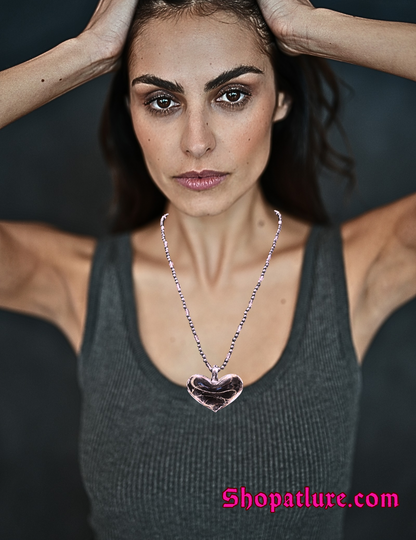 Genuine Hand Blown Glass Heart Necklace | Handmade  Beaded Jewelry with Hematite And Amethyst Accents | Adjustable Fit | Meaningful Gift
