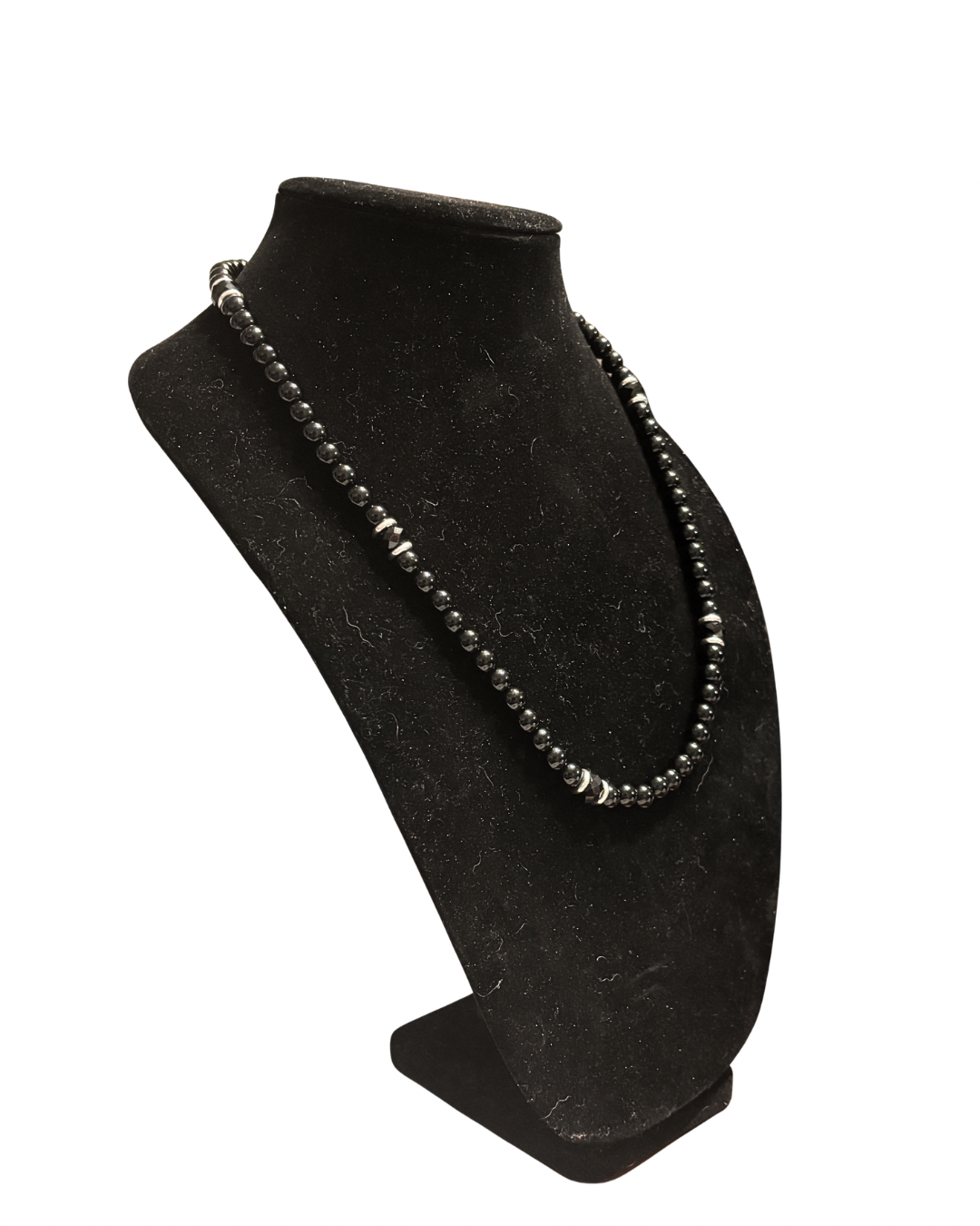 Mens Onyx and Steel Beaded Necklace