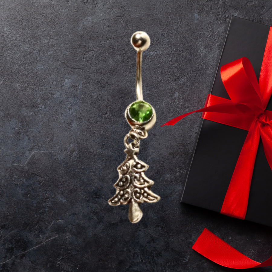 14g S Steel Holiday Tree Belly Ring