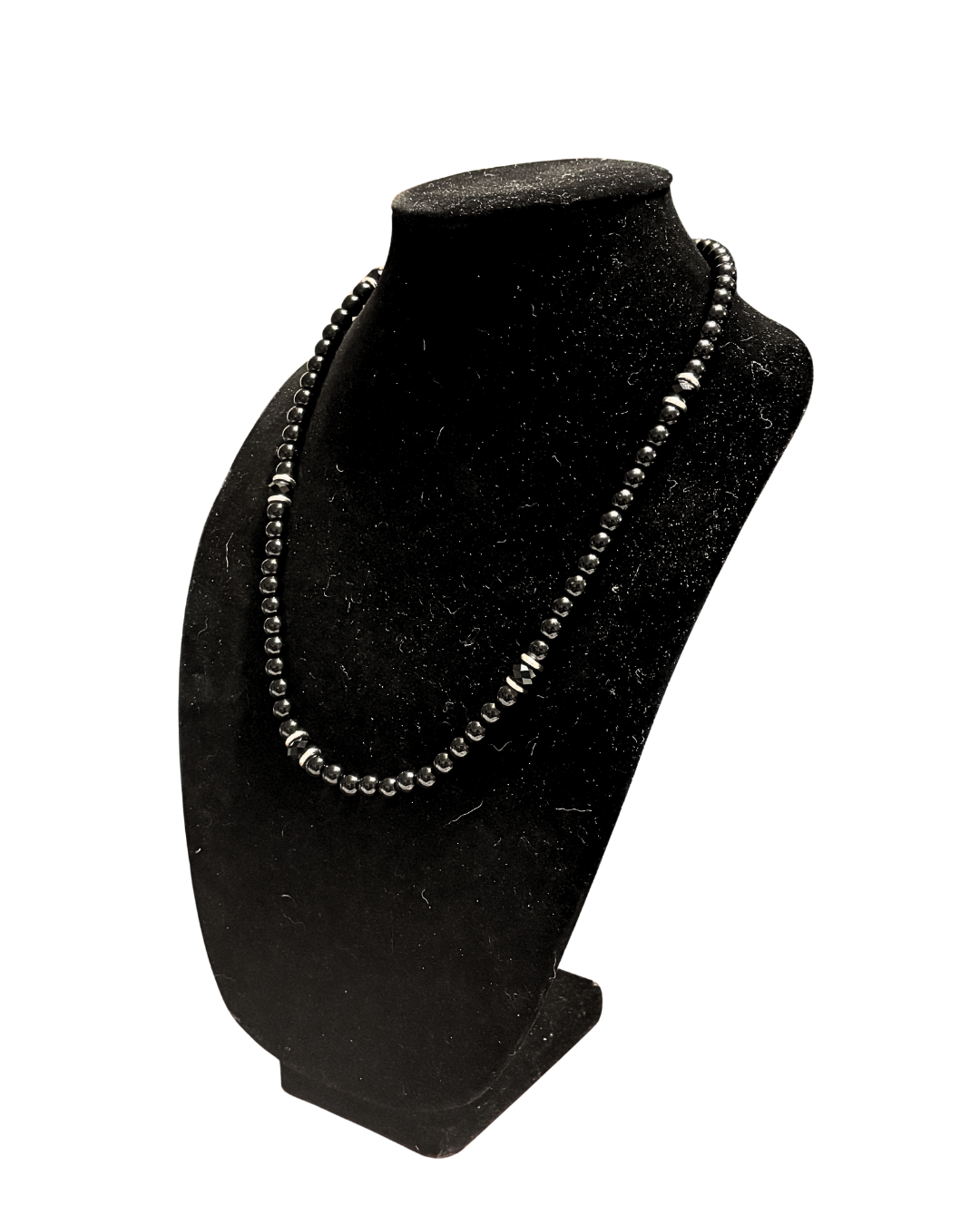 Mens Onyx and Steel Beaded Necklace