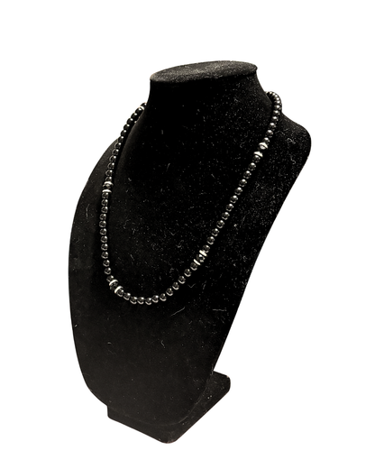 Mens Onyx and Steel Beaded Necklace