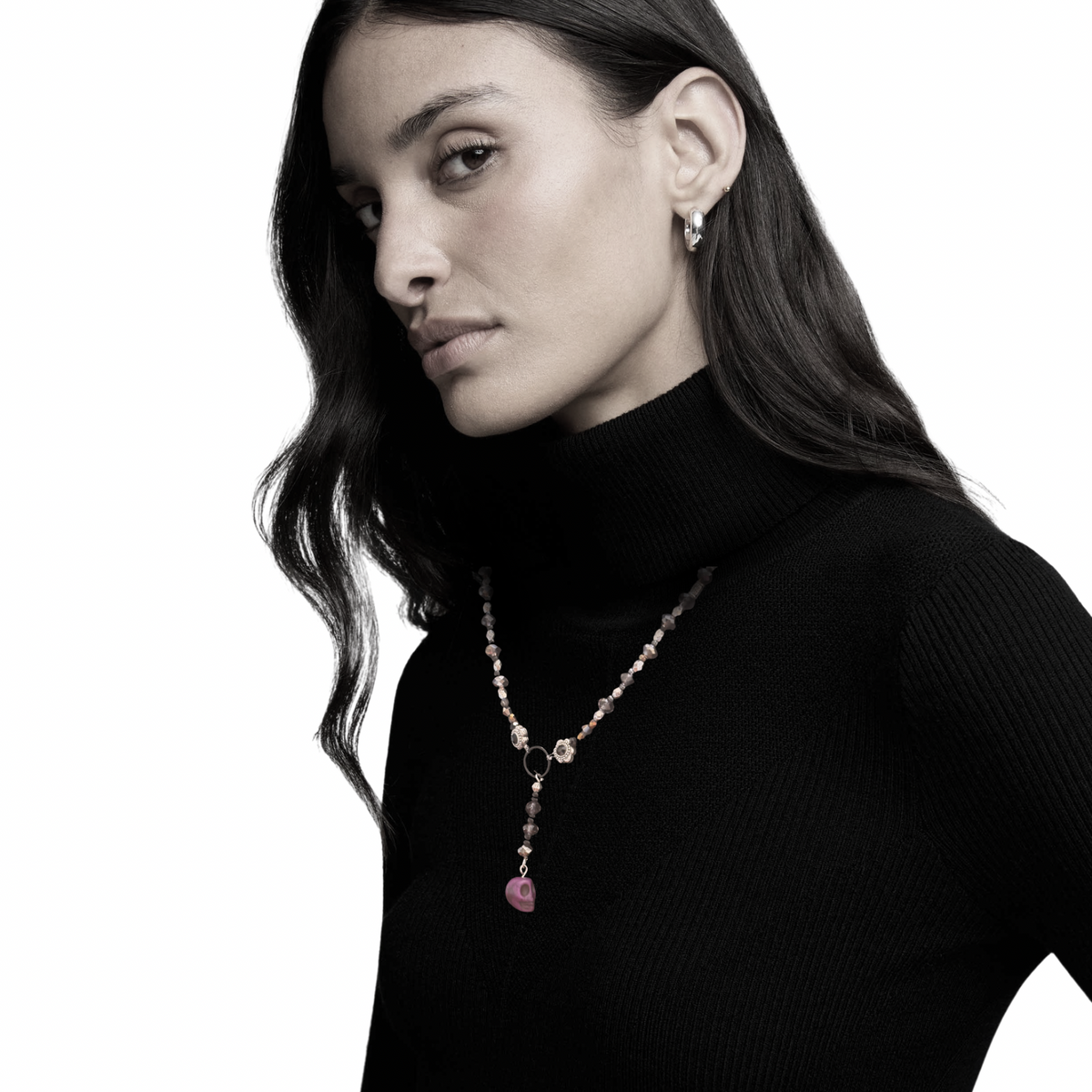 Purple Skull Hand Beaded Lariat Necklace